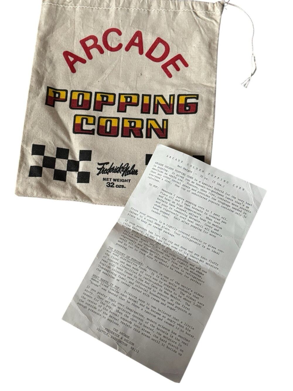 Vintage Arcade Popping Corn‎ Cloth Sack Recipe Insert Frederick & Nelson Seattle